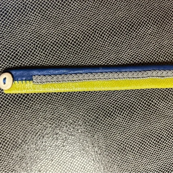 Sámi Leather Bracelet Blue and Yellow with Pewter Embroidered Design